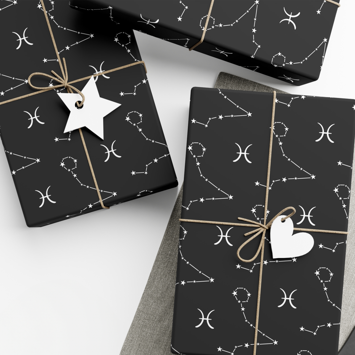 Astrology Pisces Gift Wrap in Black