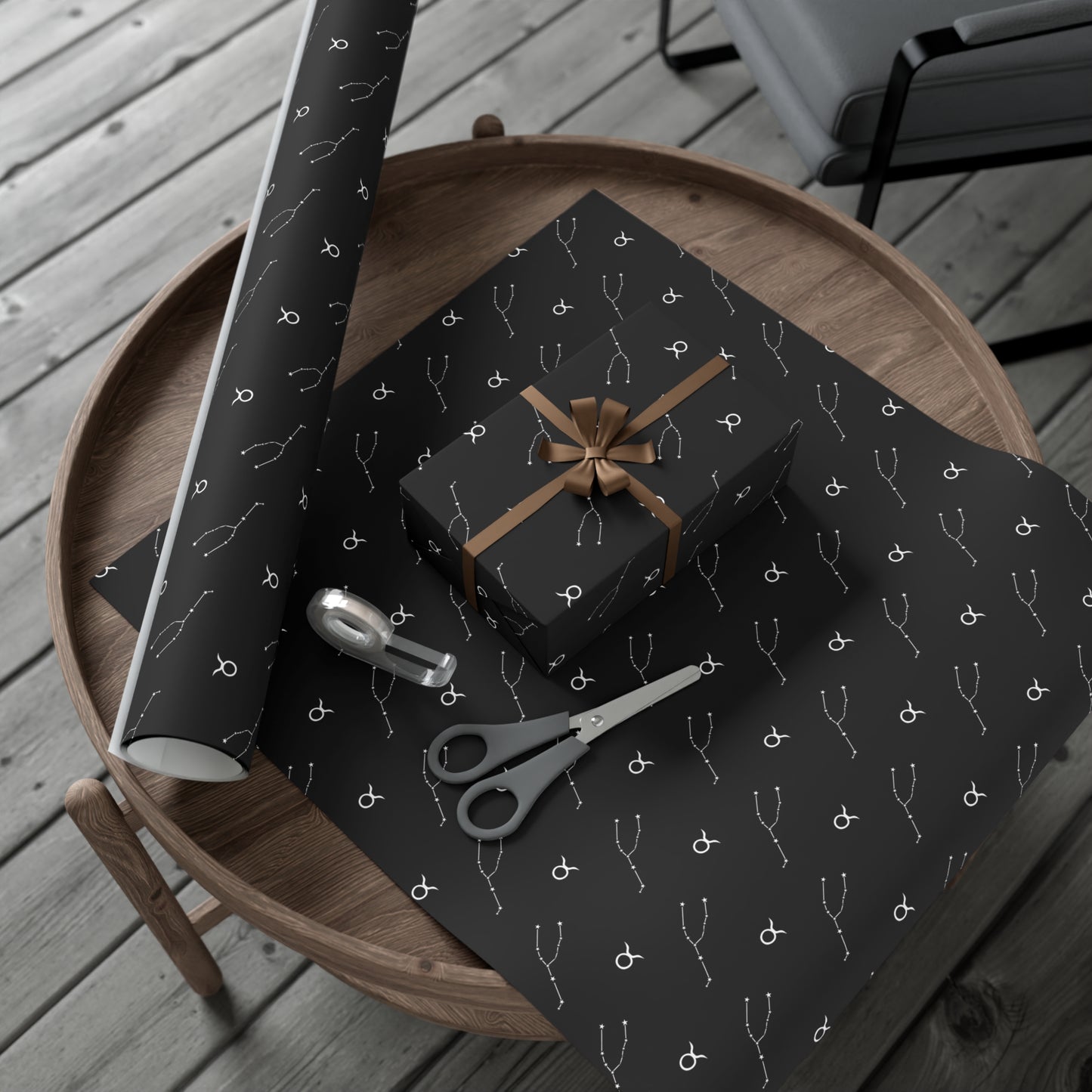 Astrology Taurus Gift Wrap in Black