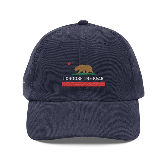 I CHOOSE THE BEAR Embroidered Corduroy Cap