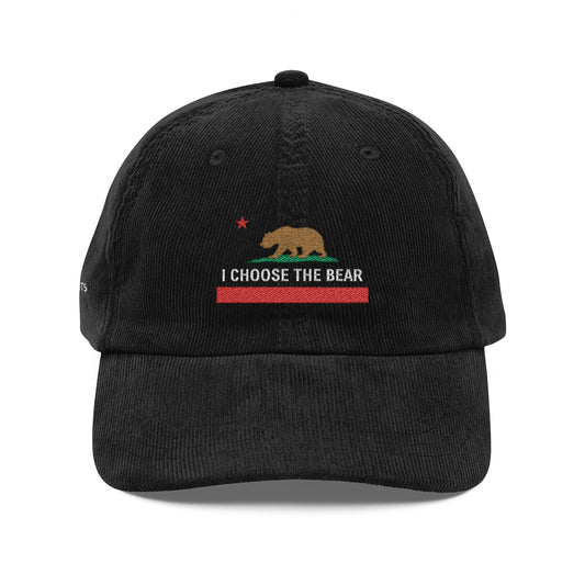 I CHOOSE THE BEAR Embroidered Corduroy Cap