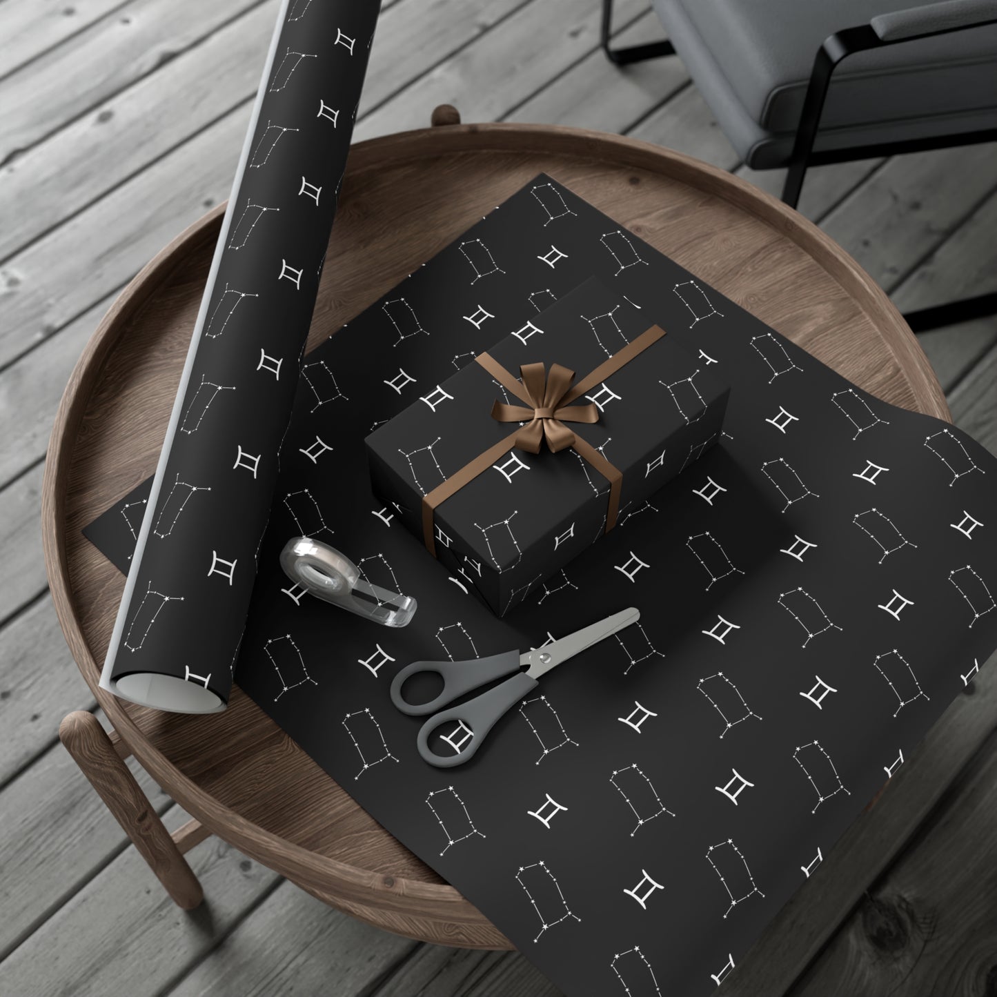 Astrology Gemini Gift Wrap in Black